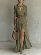 Vestido Maxi Largo con Cuello Solapa y Mangas Largas 5