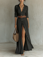 Vestido Maxi Largo con Cuello Solapa y Mangas Largas 4