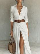 Vestido Maxi Largo con Cuello Solapa y Mangas Largas 3