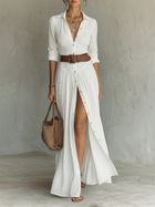 Vestido Maxi Largo con Cuello Solapa y Mangas Largas 1