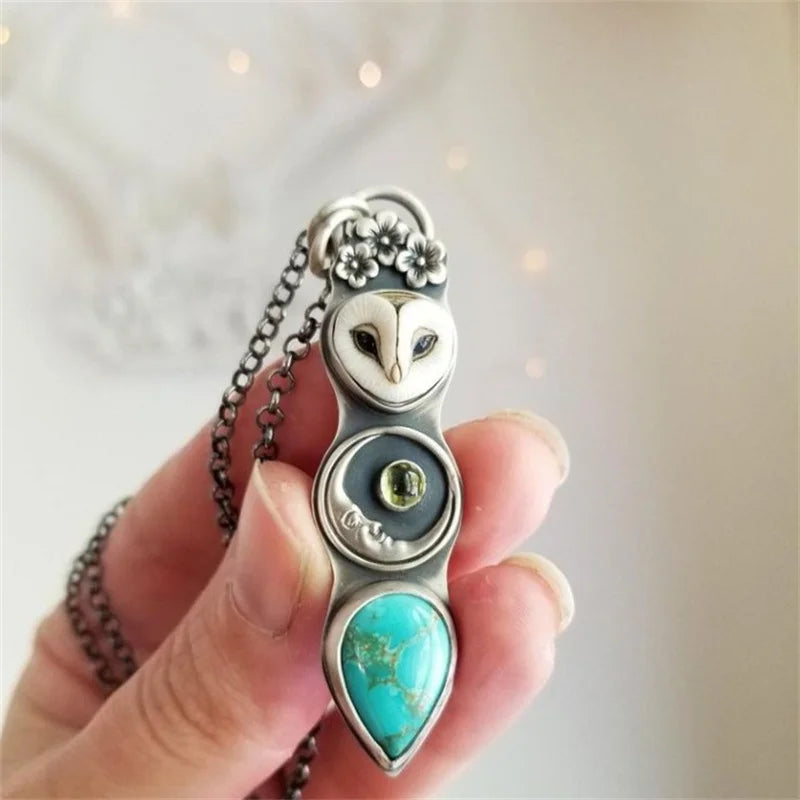 Collar barre Sabiduría Búho Turquesa