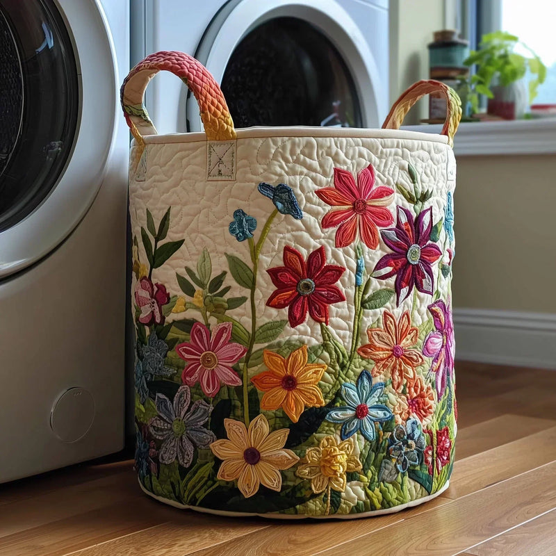 Cesto acolchado con campo de flores de colores