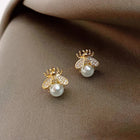 Aretes de abeja con perla - Joyería elegante dorada para mujer 2