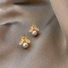 Aretes de abeja con perla - Joyería elegante dorada para mujer 1