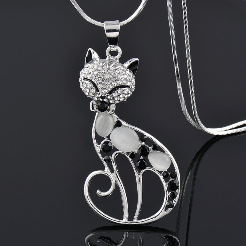 Collar de gatos de amor en plata de ley y zirconia