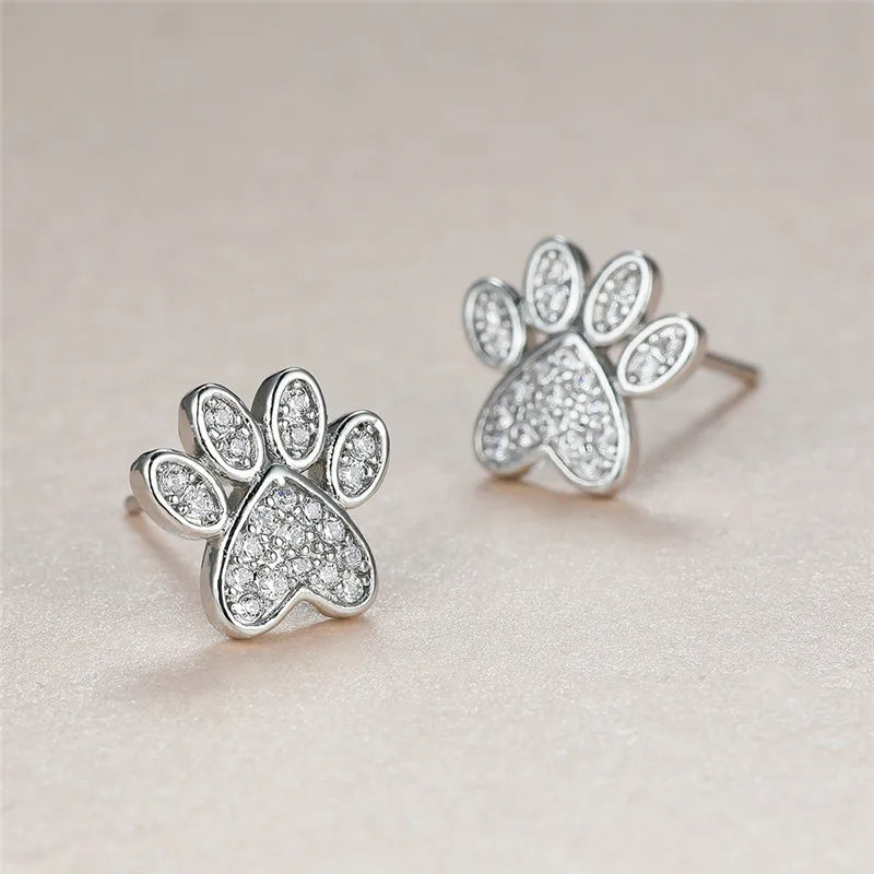 Aretes Huella en óxido de Zirconia Blanco - diseño Corazón