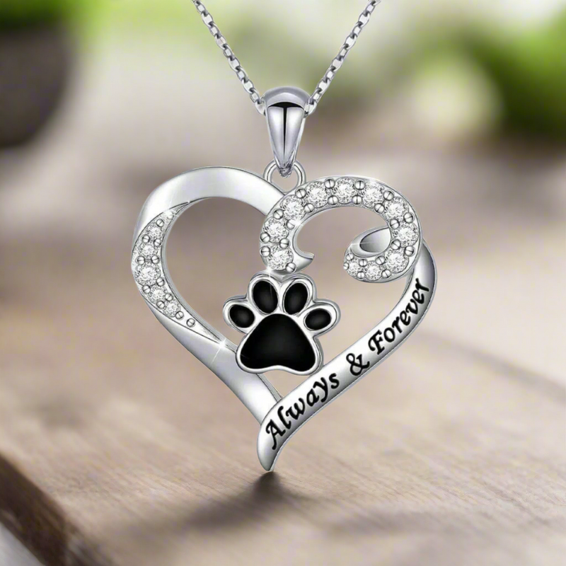 Collar Huella de Perro - Corazón en Acero inoxidable con Zirconia