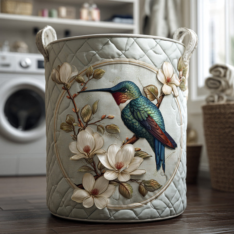Cesto acolchado con colibrí y encaje floral