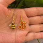Aretes Abeja Doradoe y nid d'Abeja en cristal 4
