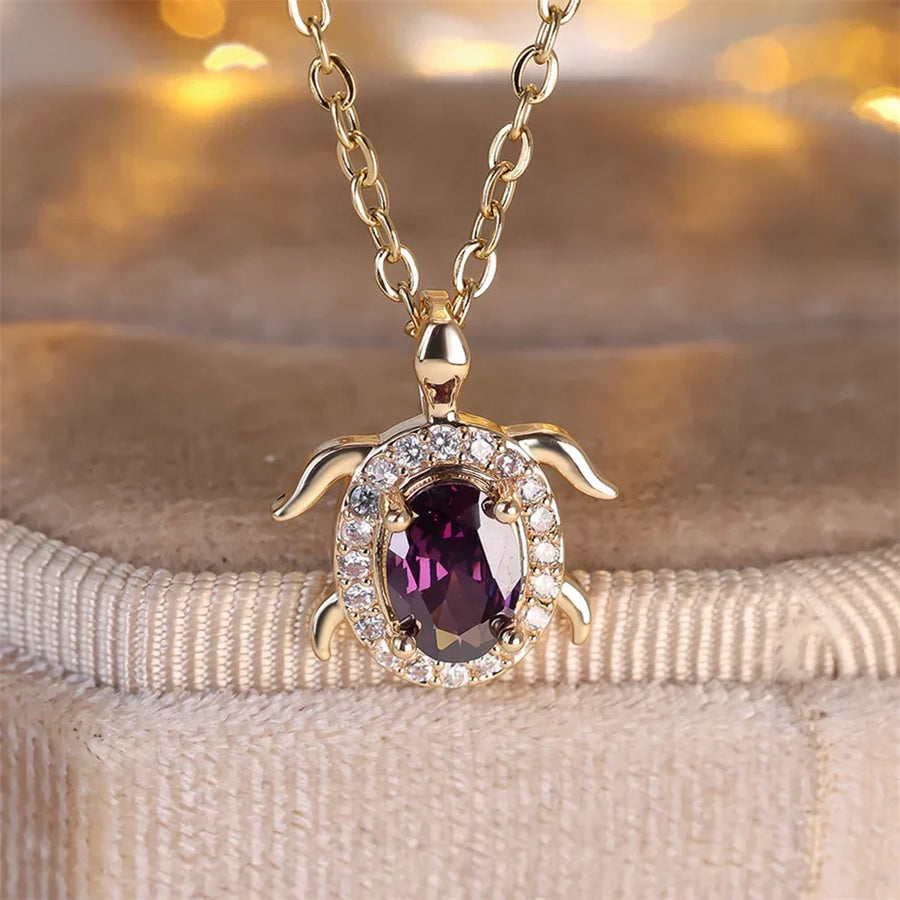 Collar Colgante tortue en cristal Morado