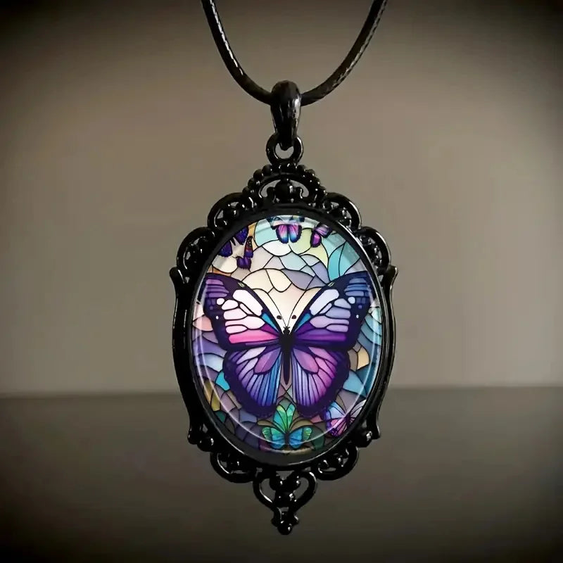 Collar Colgante Mariposa con cristal Morado