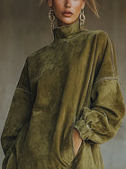 Gabrielle | Vestido de efecto ante con cuello alto y flecos 4