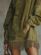 Gabrielle | Vestido de efecto ante con cuello alto y flecos 5