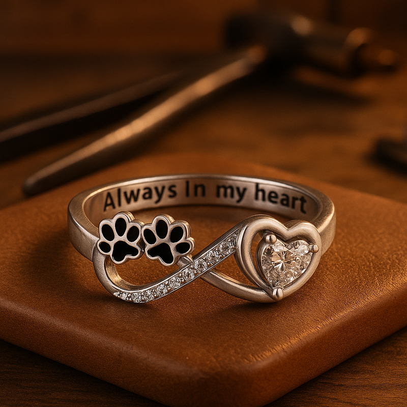 Anillo de huella en zirconia con diseño de corazón e infinito