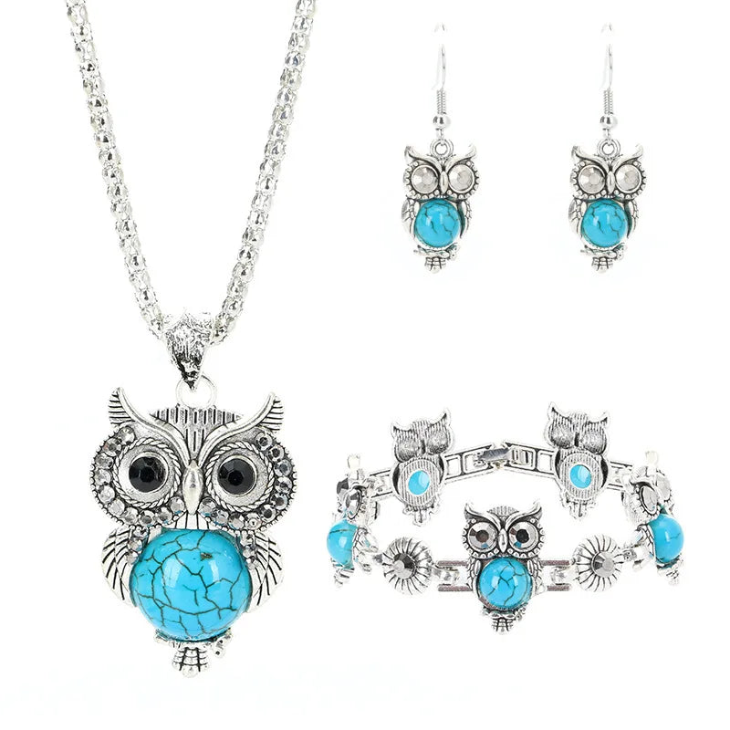 Set de joyería de bijoux Sabiduría Búho Turquesa