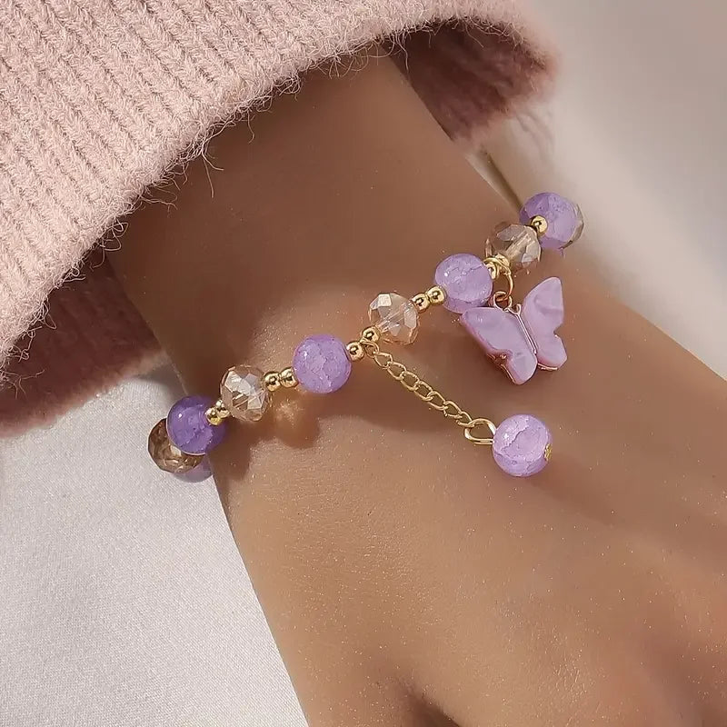 Hermoso Pulsera Extensible Perlé Mariposa