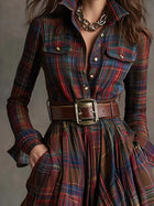 Beatrice | Vestido largo de cuadros con cinturón 4