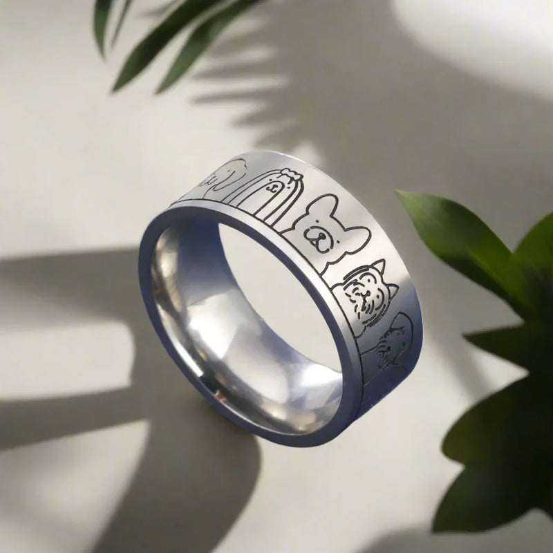 Anillo large en Acero inoxidable para Perro - Motif gravé para Mujer