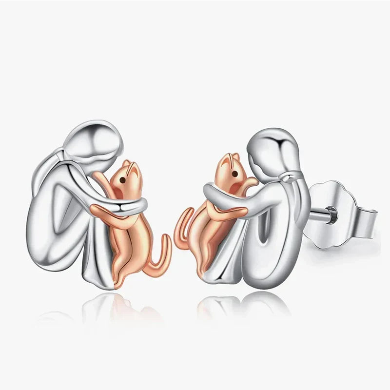 Aretes étreintes de Gato bicolores Plata y oro
