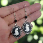 Aretes colgantes de gato blanco vintage - Joyería para mujer con montura plateada 2