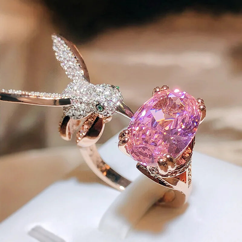 Anillo ajustable Colibrí en pierre précieuse - Zircon, plaqué oro 14 carats