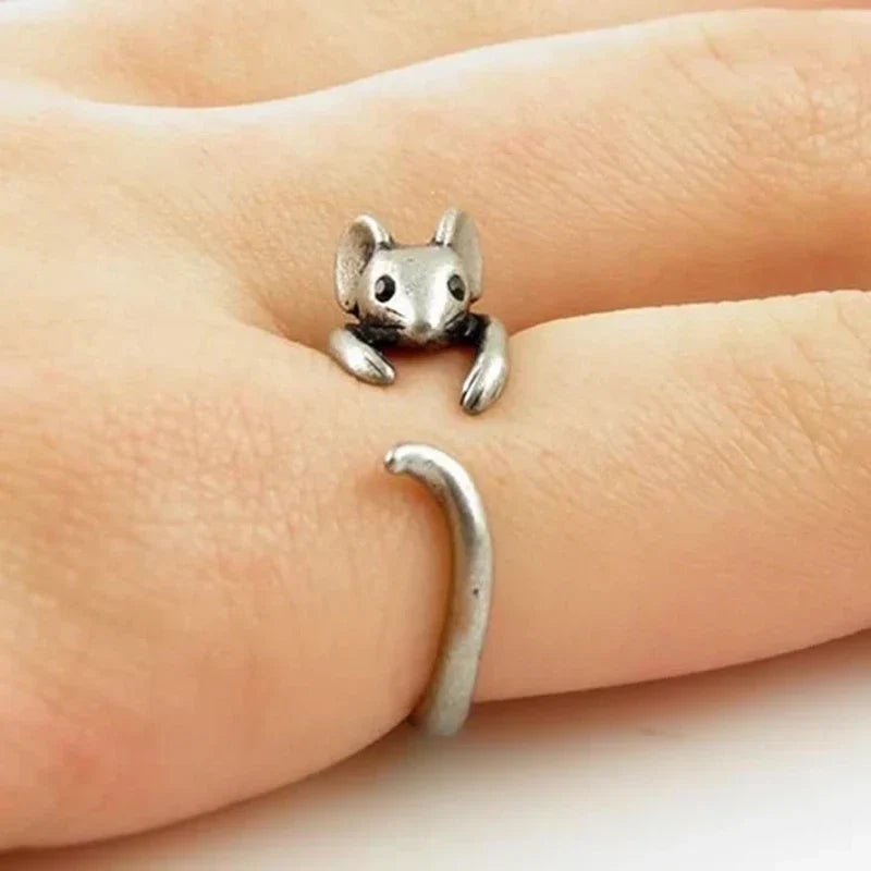 Adorable Anillo enroulée en forme de souris - Bijou vintage ajustable