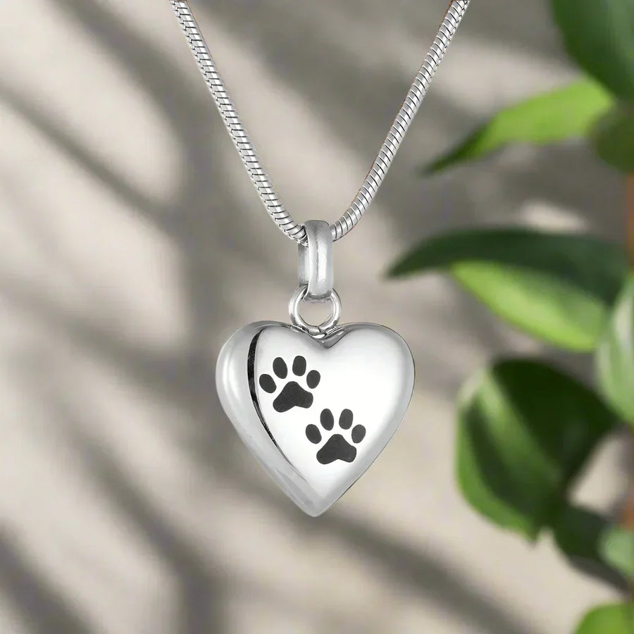 Collar Urna conmemorativa para mascotas - Colgante en forme de Corazón con gravure de Huella