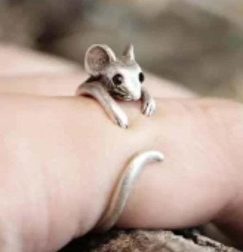 Adorable Anillo enroulée en forme de souris - Bijou vintage ajustable