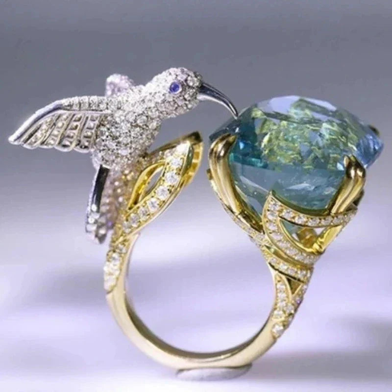 Anillo Colibrí ajustable Color aigue-marine - Plaqué oro 14K