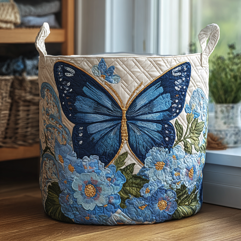 Cesto acolchado con mariposas en vuelo