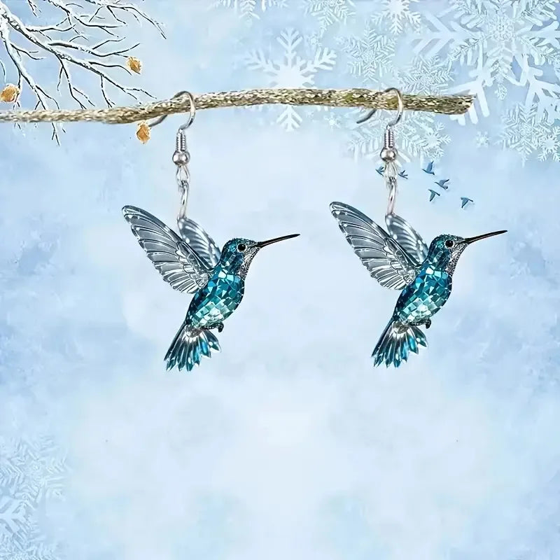 Aretes Colibrí en cristal Azul