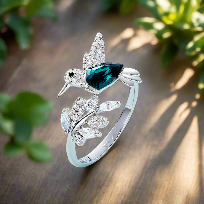 Anillo étincelante ajustable Colibrí con strass