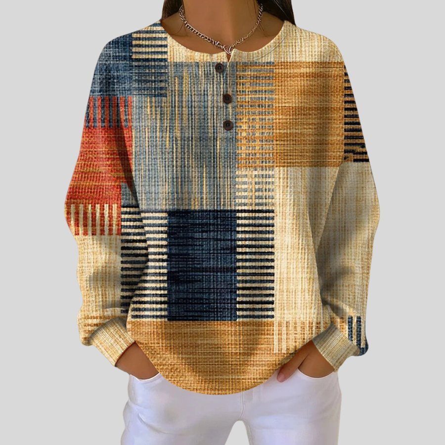 Isela | Buzo Waffle Patchwork con Botones