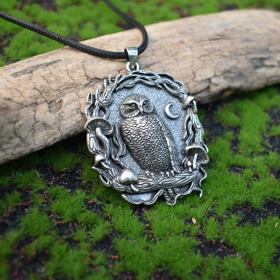Collar Colgante Chouette mystique, Lune y Champignon