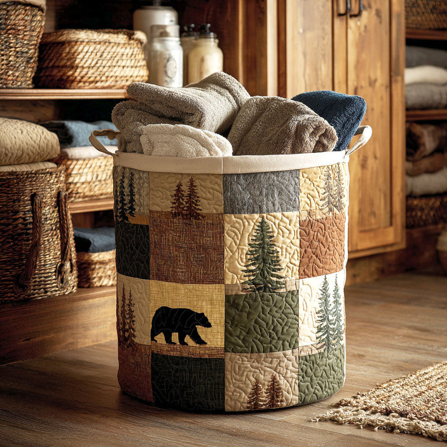 Cesto acolchado con bosque en patchwork