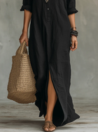 Soline™ | Vestido Maxi Negro Suelto con Botones 5