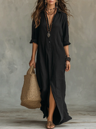 Soline™ | Vestido Maxi Negro Suelto con Botones 1