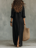 Soline™ | Vestido Maxi Negro Suelto con Botones 3