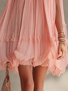 Magdalena Vestido Mini de Chiffon Rosa a Rayas con Escote Halter 4