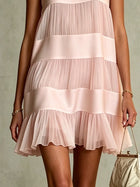 Estrella Vestido Mini de Chiffon Rosa Claro Plisado con Diseño de Capas y Patchwork 4