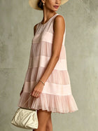Estrella Vestido Mini de Chiffon Rosa Claro Plisado con Diseño de Capas y Patchwork 2