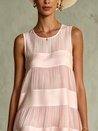 Estrella Vestido Mini de Chiffon Rosa Claro Plisado con Diseño de Capas y Patchwork 3
