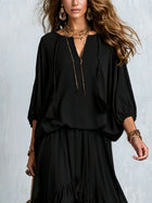 Elvira | Conjunto de Top de Gasa Negro con Escote en V y Flecos Combinado con Falda de Volantes en Capas 3