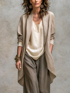 Costanza | Conjunto de Tres Piezas Beige y Gris, Casual en Capas, con Pantalón Palazzo, Elegante 4