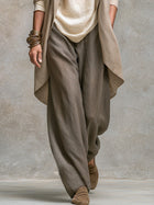 Costanza | Conjunto de Tres Piezas Beige y Gris, Casual en Capas, con Pantalón Palazzo, Elegante 5