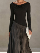 Marina | Vestido Maxi Plisado con Cuello Drapeado Bicolor Negro y Gris 3