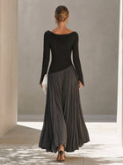 Marina | Vestido Maxi Plisado con Cuello Drapeado Bicolor Negro y Gris 2
