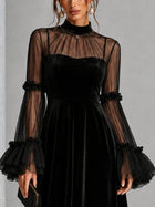 Stefania | Vestido Midi Plisado de Terciopelo Negro y Malla Transparente 4