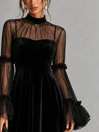 Stefania | Vestido Midi Plisado de Terciopelo Negro y Malla Transparente 5
