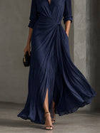 Gabriella | Elegante Vestido Camisero Maxi Azul Marino Anudado 4